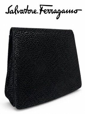 Salvatore Ferragamo Black Crossbody Shoulder Bag with Gold Hardware